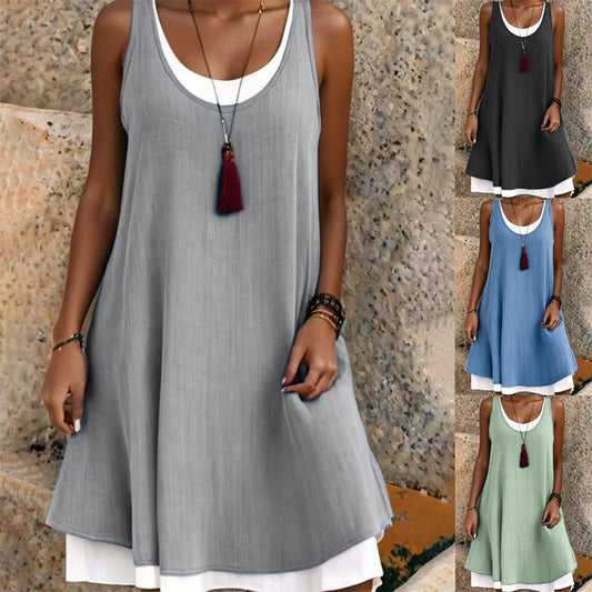 【S-3XL】👗Luźne dwuczęściowe sukienki bez rękawów i ramiączek