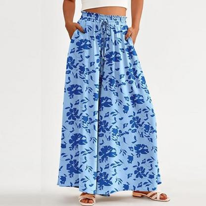 🌸 Spodnie z szerokimi nogawkami w kwiaty z wysokim stanem