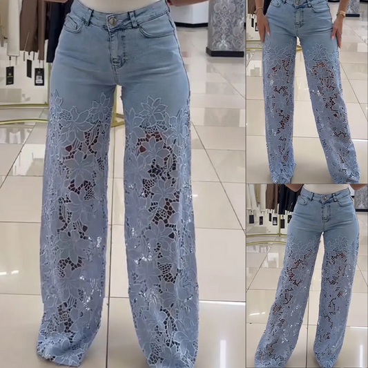 【S-2XL】🌸Dżinsy z koronkowym wycięciem