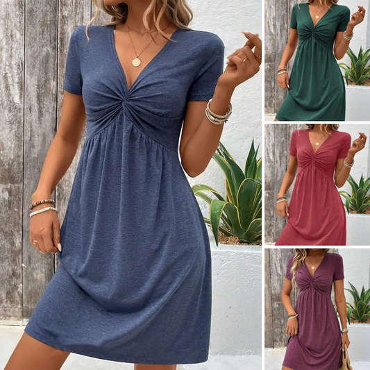 【S-2XL】👗Sukienka damska z krótkim rękawem V-neck