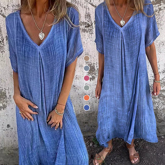【M-3XL】🌿Lniana sukienka w jednolitym kolorze
