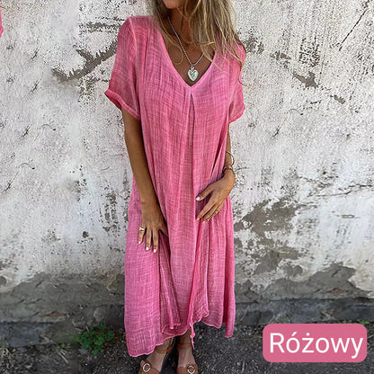 【M-3XL】🌿Lniana sukienka w jednolitym kolorze
