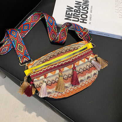 🌈Kolorowa, ręcznie tkana torba biodrowa w stylu vintage