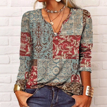 【S-4XL】🥀Damska bluzka z długim rękawem w stylu vintage z nadrukiem