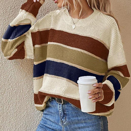 【S-XL】💞Damska luźna bluzka w paski z długim rękawem