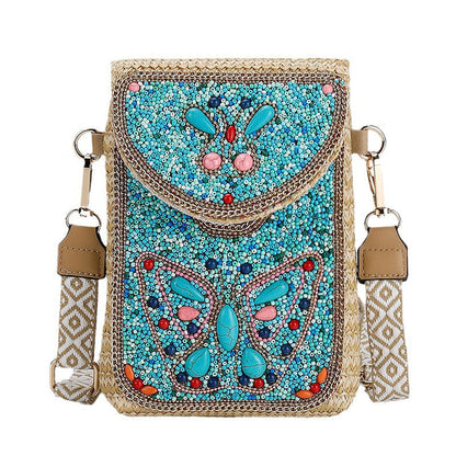 👜Boho Chic Mała Słomiana Torebka z Koralikami
