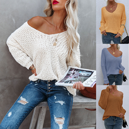 【S-XL】💖Wdzięczny, luźny top z dzianiny z dekoltem w szpic