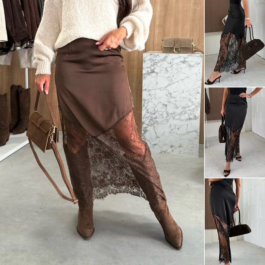 【S-3XL】🥀Elegancka długa spódnica damska z koronkowym panelem