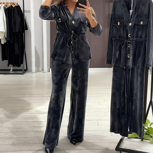 【S-5XL】❄️Aksamitny zestaw składający się z bluzki i spodni