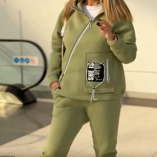 【S-5XL】💯Stylowy dwuczęściowy zestaw bluzy z ukośnym zamkiem błyskawicznym