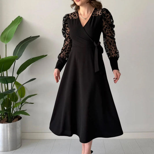 【S-5XL】👗Sukienka z koronkowymi rękawami