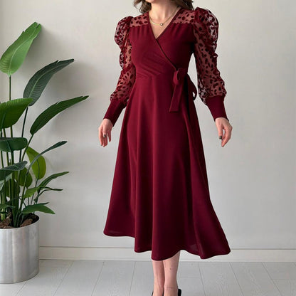 【S-5XL】👗Sukienka z koronkowymi rękawami