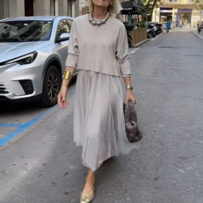 Damska sukienka z długimi rękawami i bez rękawów, zestaw 2-częściowy