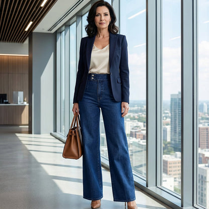 🔥Damska jeansy z wysokim stanem i szerokimi nogawkami