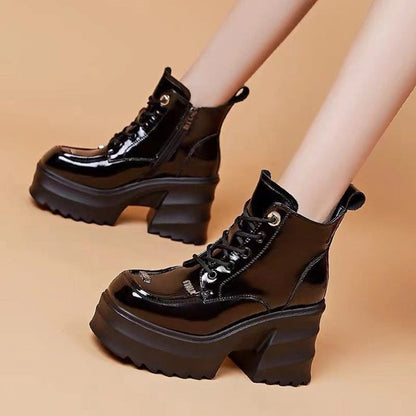 🎉Promocja świąteczna🎄Skórzane botki damskie na wysokim obcasie z zamkiem błyskawicznym