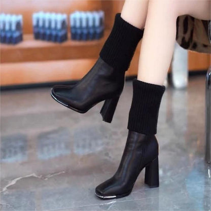 🥳Zimowa wyprzedaż 40% taniej👢Modne dzianinowe botki na wysokim obcasie dla kobiet